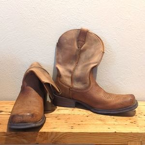 Ariat Rambler Square Toe Western Two Toned Brown Leather Boots Men's Size 9.5D